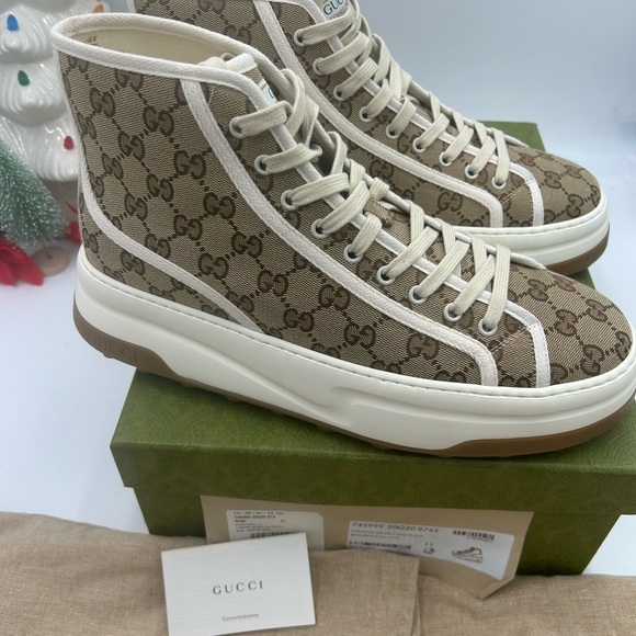 Gucci Beige and White High-Top platform Sneakers size 11 made in Italy - Picture 10 of 10